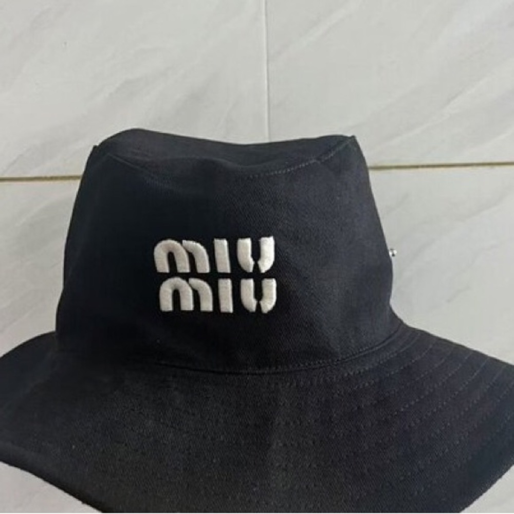 Miu Miu Black Cotton Logo Bucket Hat